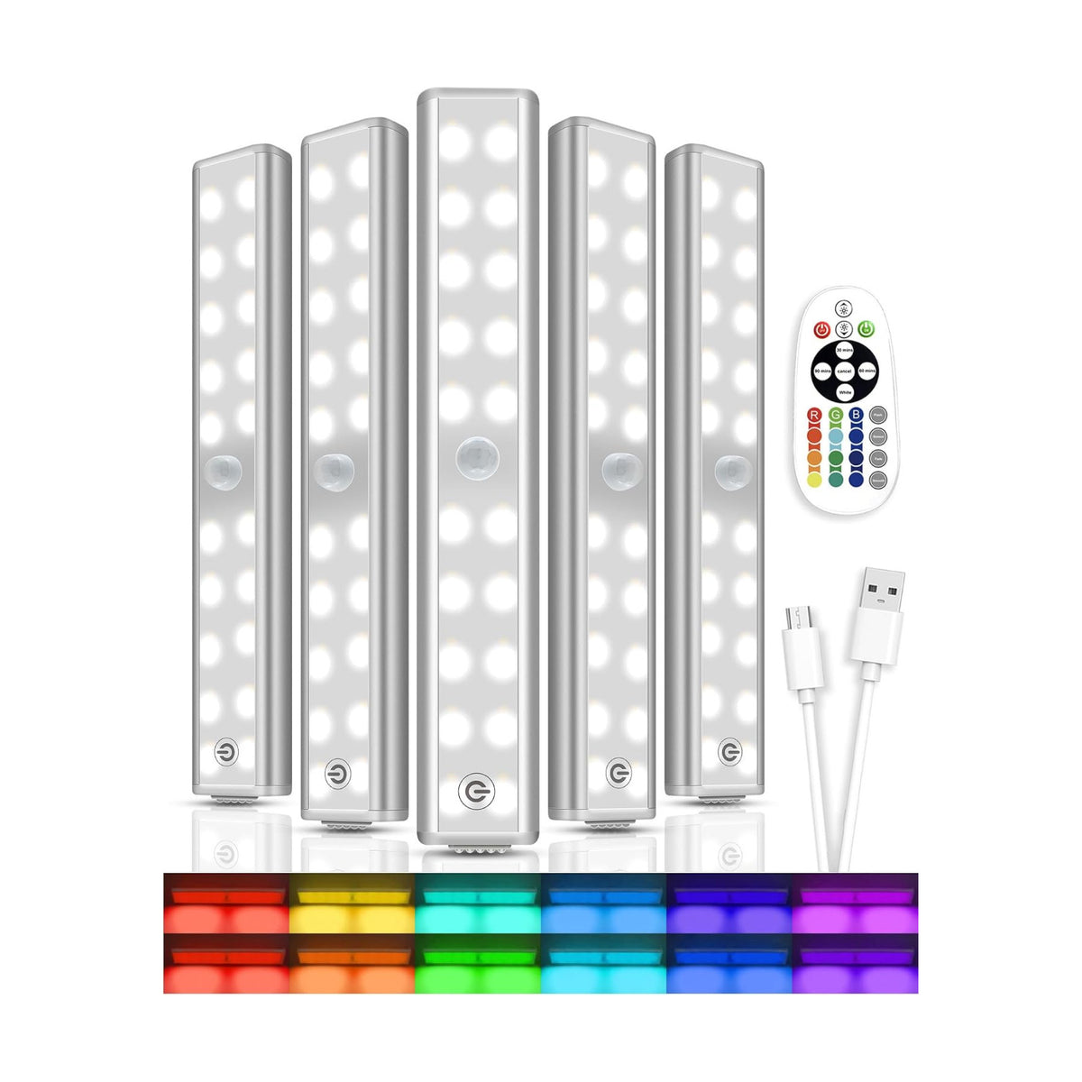 Under Cabinet Lighting,48LED RGB Rechargeable Under Cabinet Lights with Remote,Dimmable & 15 Color Temps,Magnetic