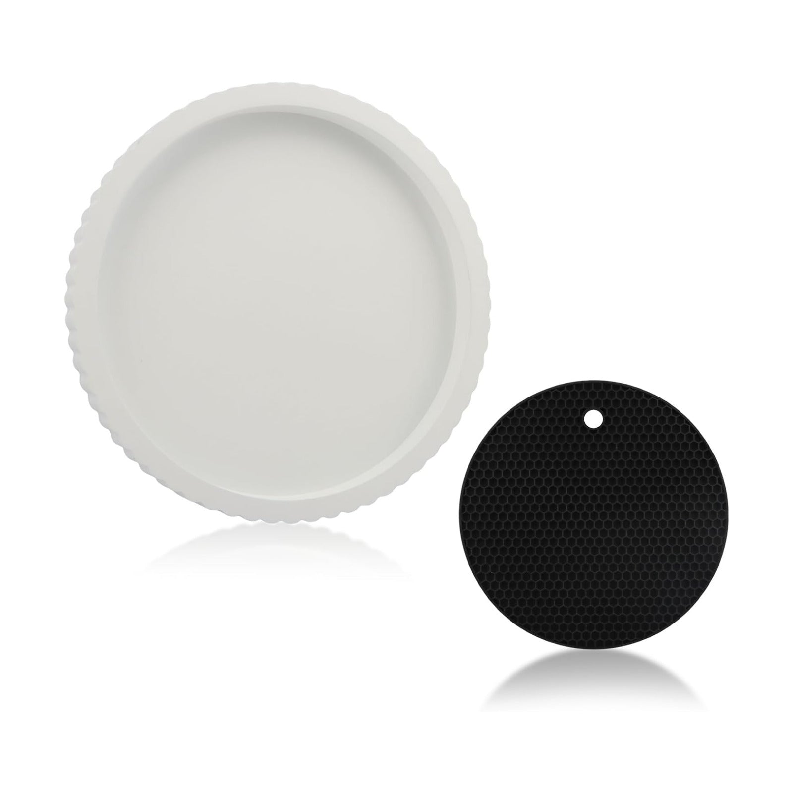Decorative Tray & Coaster Set / White / Set of 2