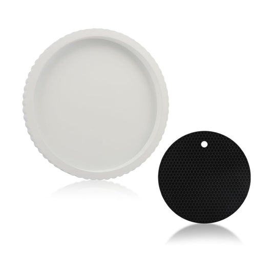Decorative Tray & Coaster Set / White / Set of 2