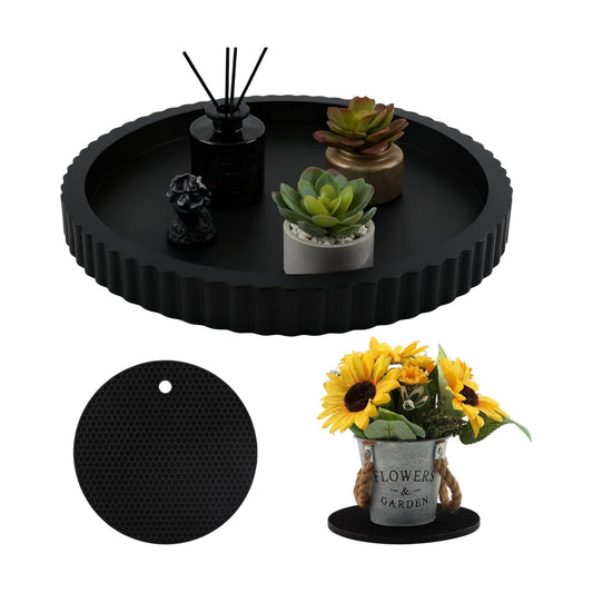 Decorative Tray & Coaster Set / Black / Set of 2