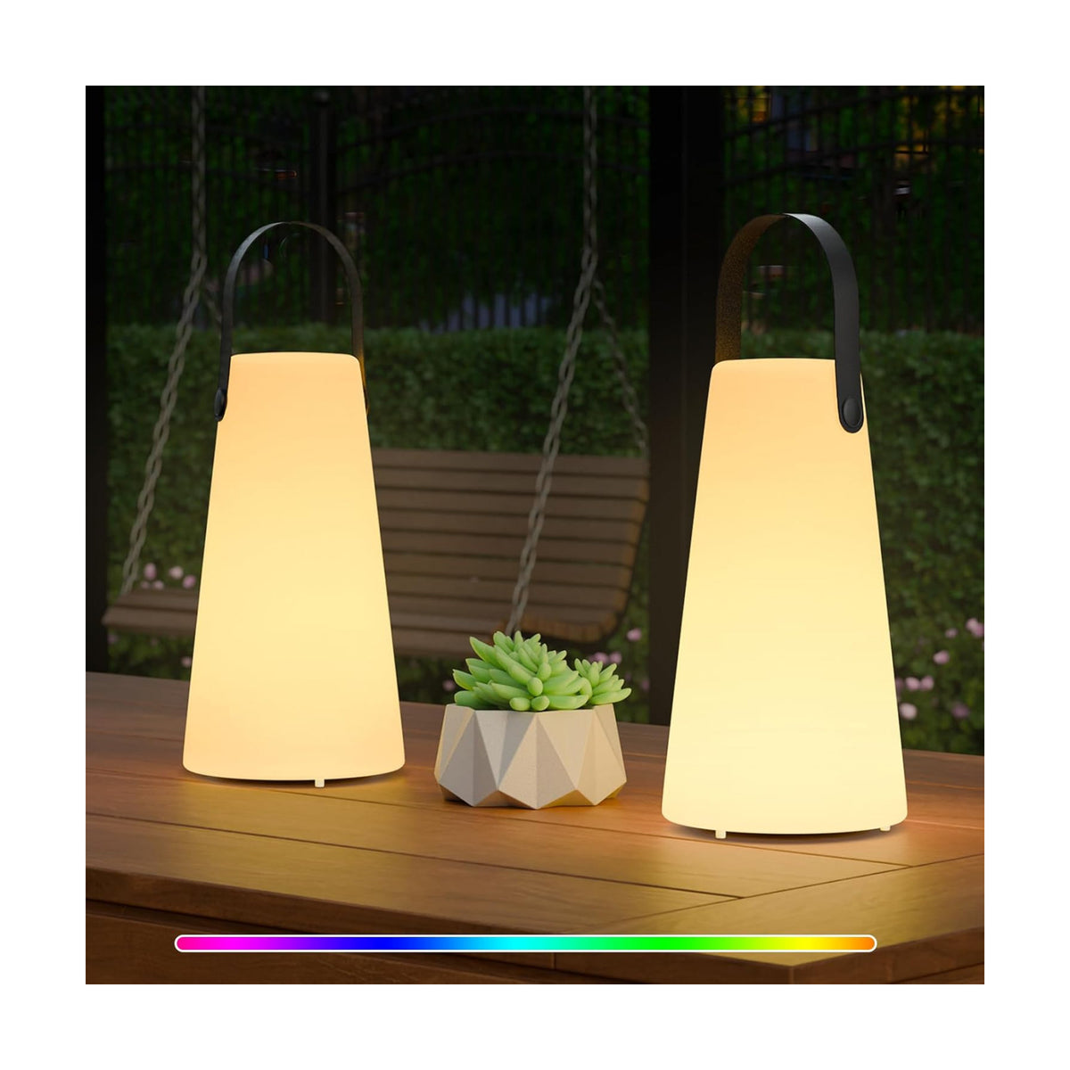 2 Pack Outdoor Lamps, Rechargeable Outdoor Lanterns Table Lamp with IP44 Waterproof, Battery Operated Portable Hanging