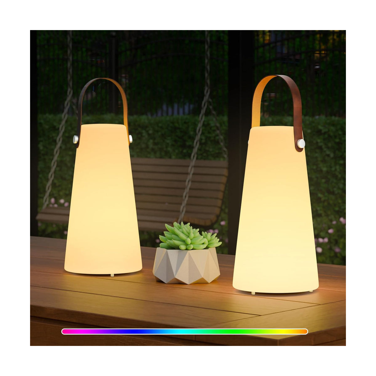 2 Pack Outdoor Lamps, Rechargeable Outdoor Lanterns Table Lamp with IP44 Waterproof, Battery Operated Portable Hanging
