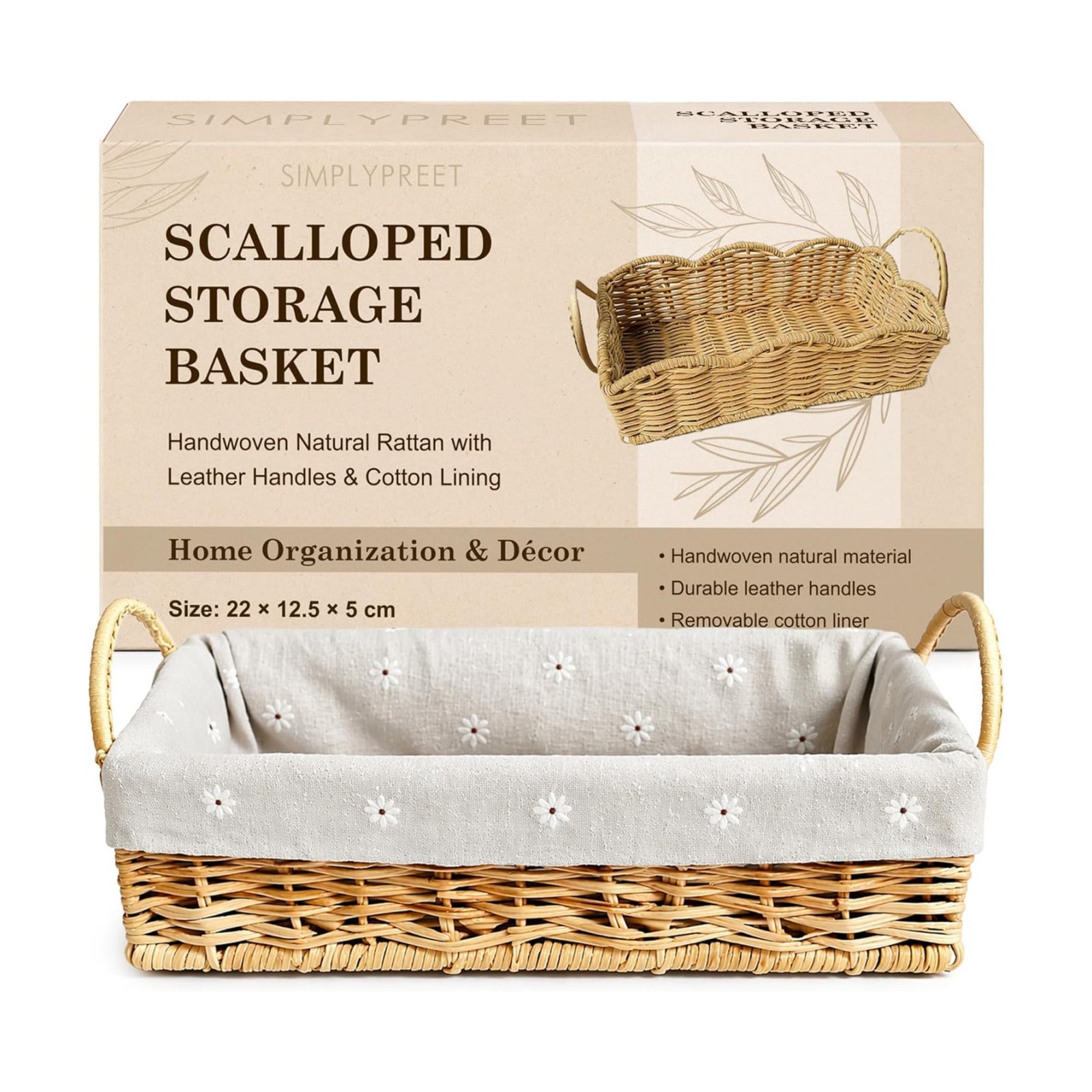 Scalloped Rattan Storage Basket / Natural