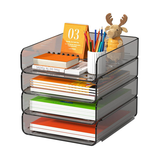 4-Tier Acrylic Paper Tray Organizer / Brown / 12.6 x 9.6 x 11