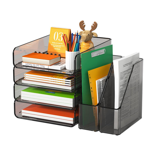 4-Tier Acrylic Paper Tray Organizer / Brown / 15.5 x 12.6 x 11