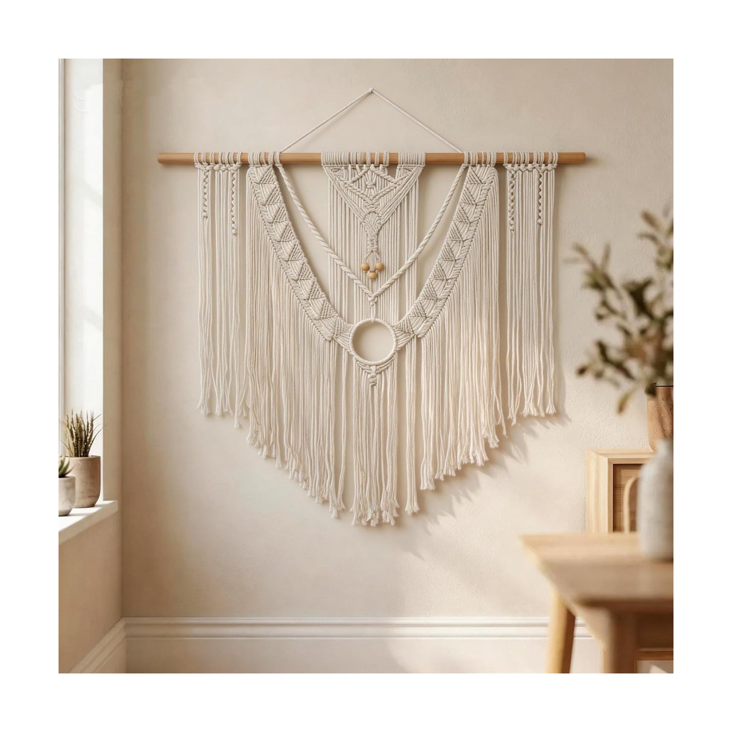 Large Macrame Wall Hanging Macrame Wall Decor Tapestry For Headboard Bedroom Livingroom / White-c