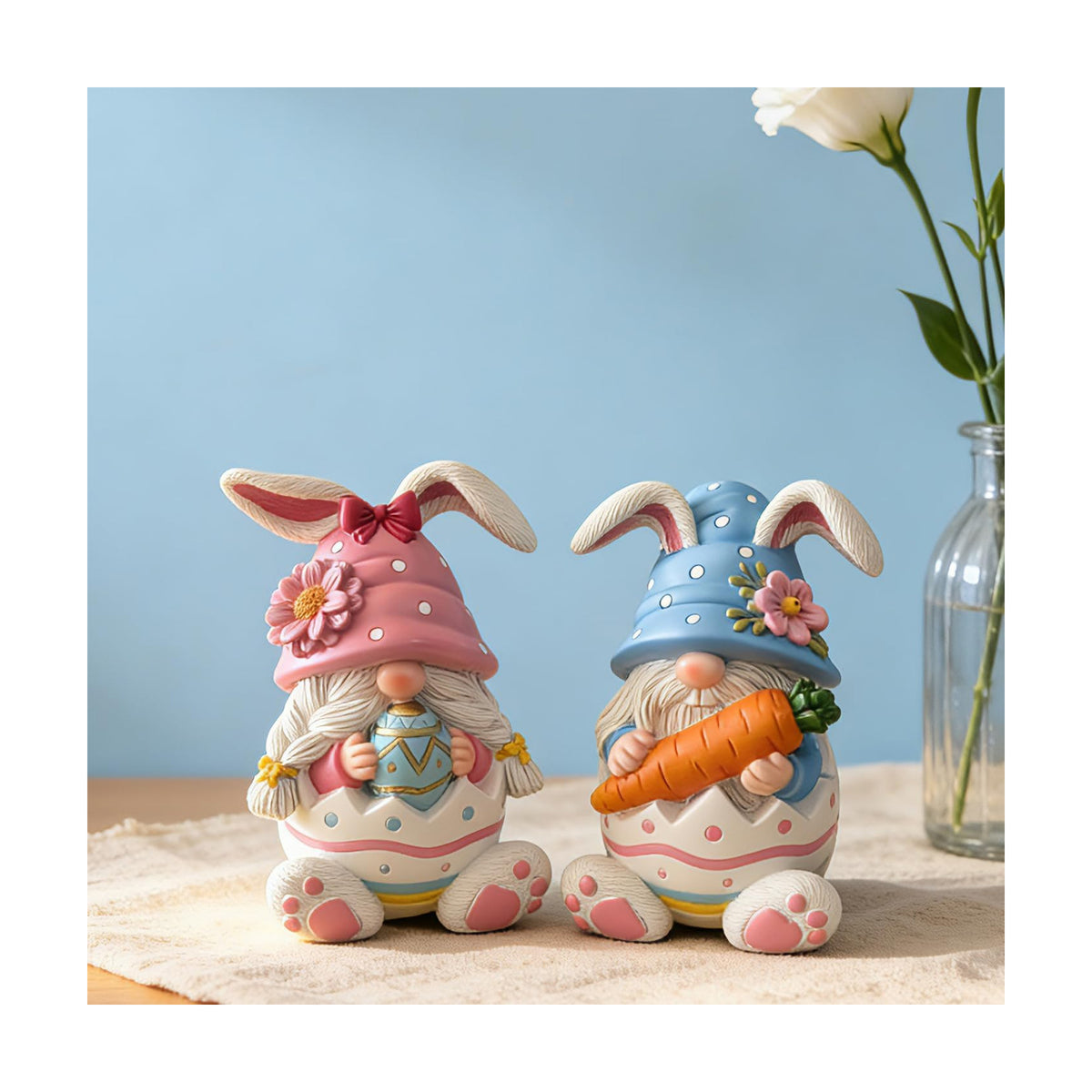 Easter Gnomes Decorations Bunny Gnomes Easter Rabbits Gnome Figurine Decoration Resin Handmade Spring Gnome Table Ornaments Elf Gifts for Home