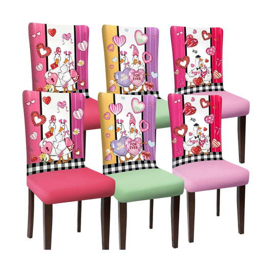 Chair Covers Set of 6 Dining Chair Slipcover Red Heart Removable Seat Covers for Valentine's Day Wedding Anniversary Home Kitchen Hotel Restaurant Decor