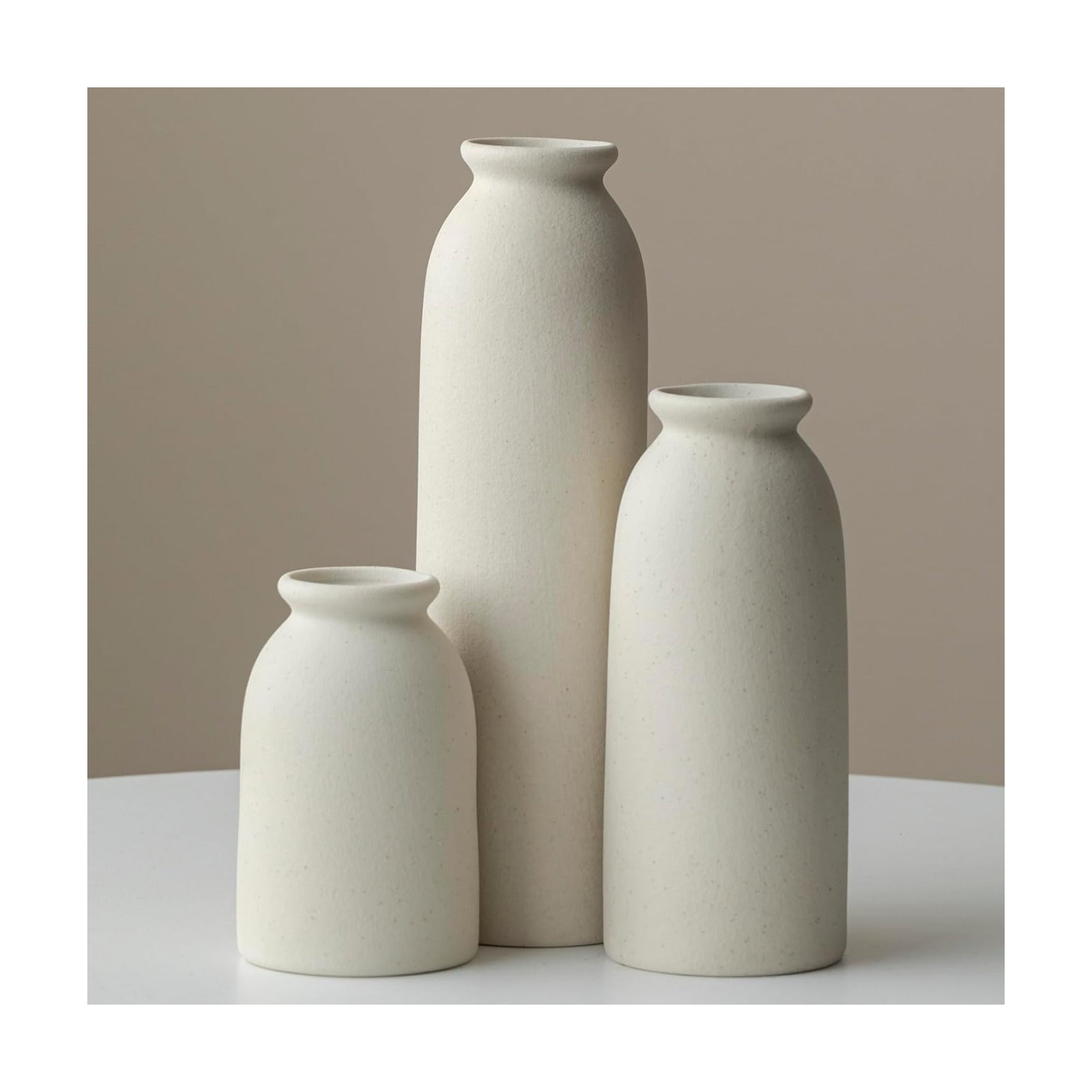 Ceramic Vase Set-3 / L Beige / 10.3 Inch