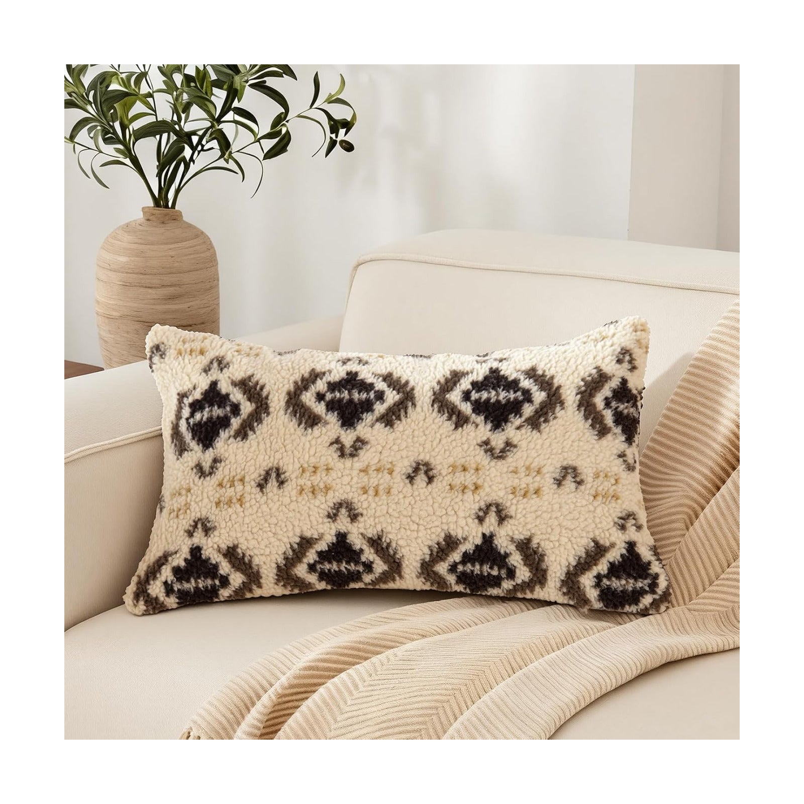 Boho Lumbar Throw Pillow Cover / Brown / 12 x 20