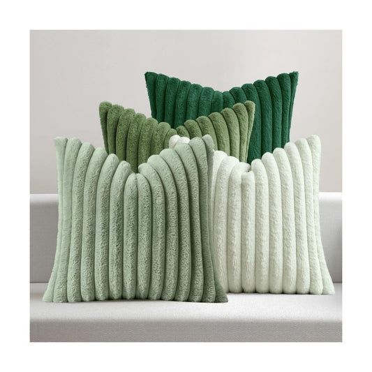 Faux Fur Plush Decorative Throw Pillow Covers / 18 x 18 / Green / Set of 4