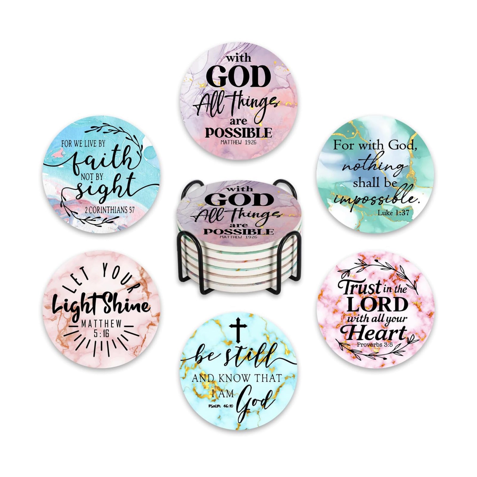 Holder / Christian Ceramic Coasters / Set of 6