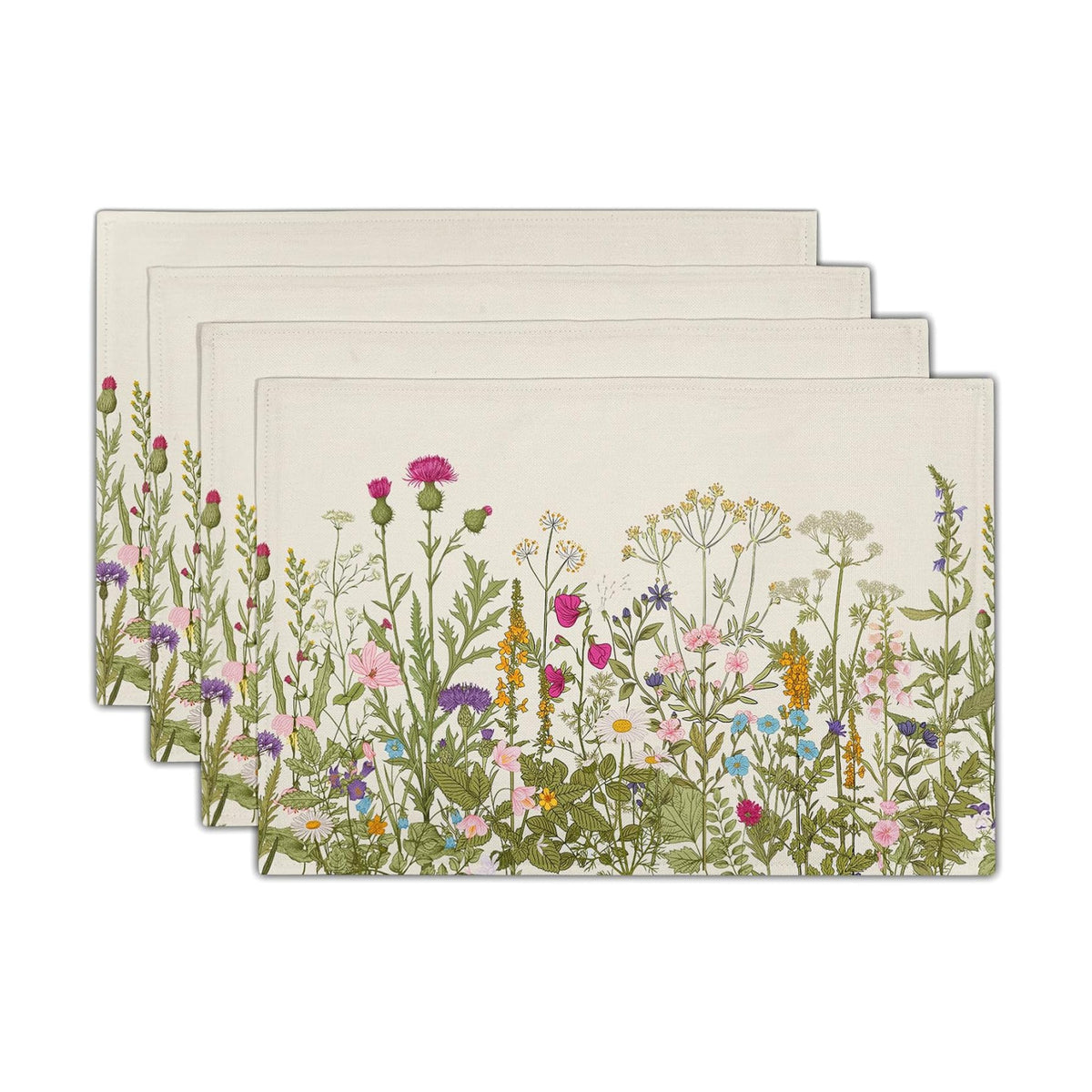 Spring Summer Floral Placemats Set of 6 18x12 Inch Antique Herbs and Wild Flowers Linen Place Mat Heat-Resistant Washable Wipeable Wildflower Table Mat for Party Kitchen Dining Home Decor