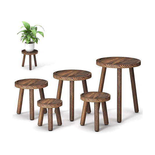 5-Pack Wood Plant Stands Indoor, Single Plant Stand for 6-12 Inch Pots, Mid-Century Modern Plant Stool, Tall Plant