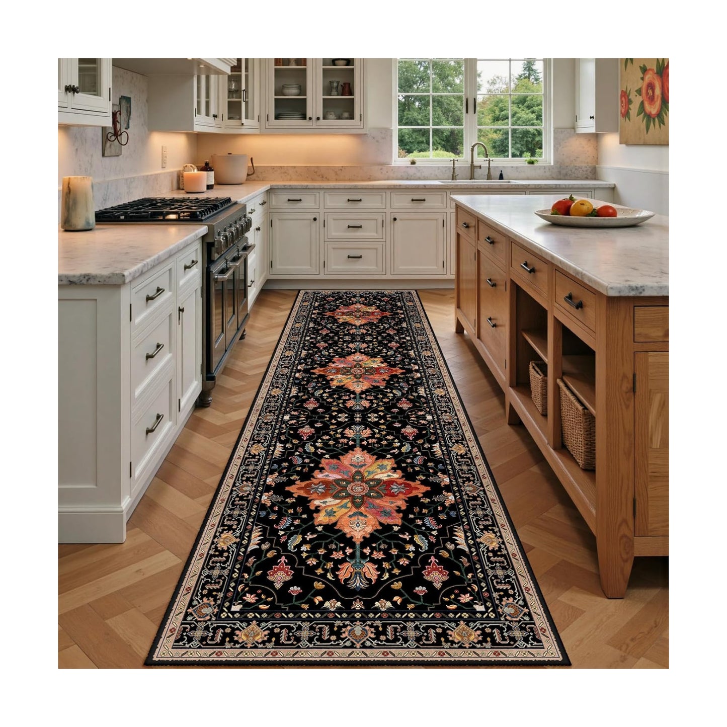 RELEANY Washable Area Rug, Runner 2'x7', Black/Colorful