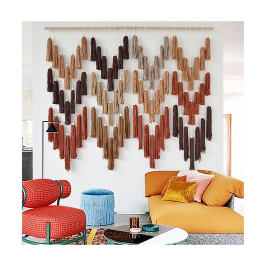 Macrame Wall Hanging Yarn Boho Wall Decor Wave Tassel Home Wall Aesthetic Living Rooms / Multi