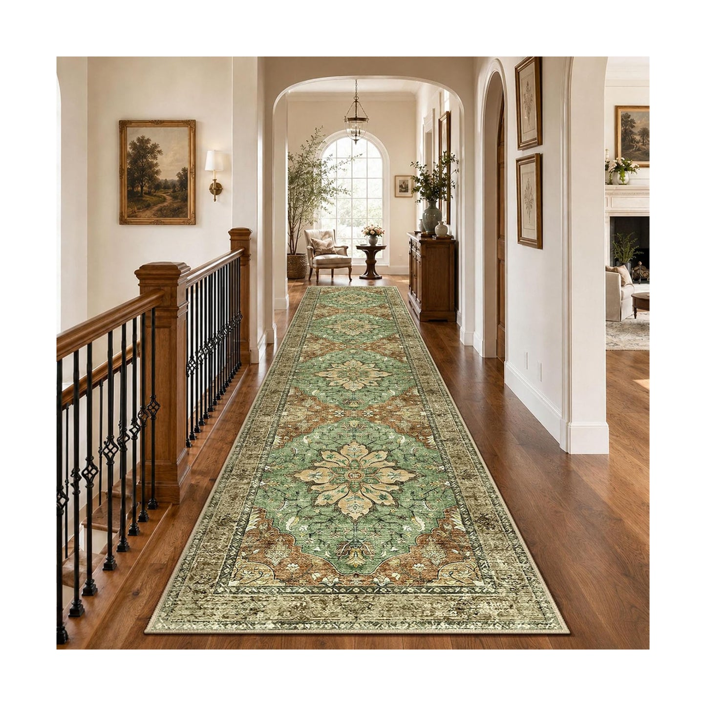 RELEANY Washable Area Rug, Runner 3'x12', Brick/Brown/Green