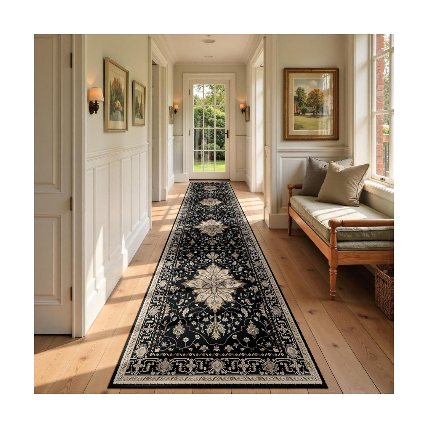 RELEANY Washable Area Rug, Runner 2'6"x10', Black/Neutral