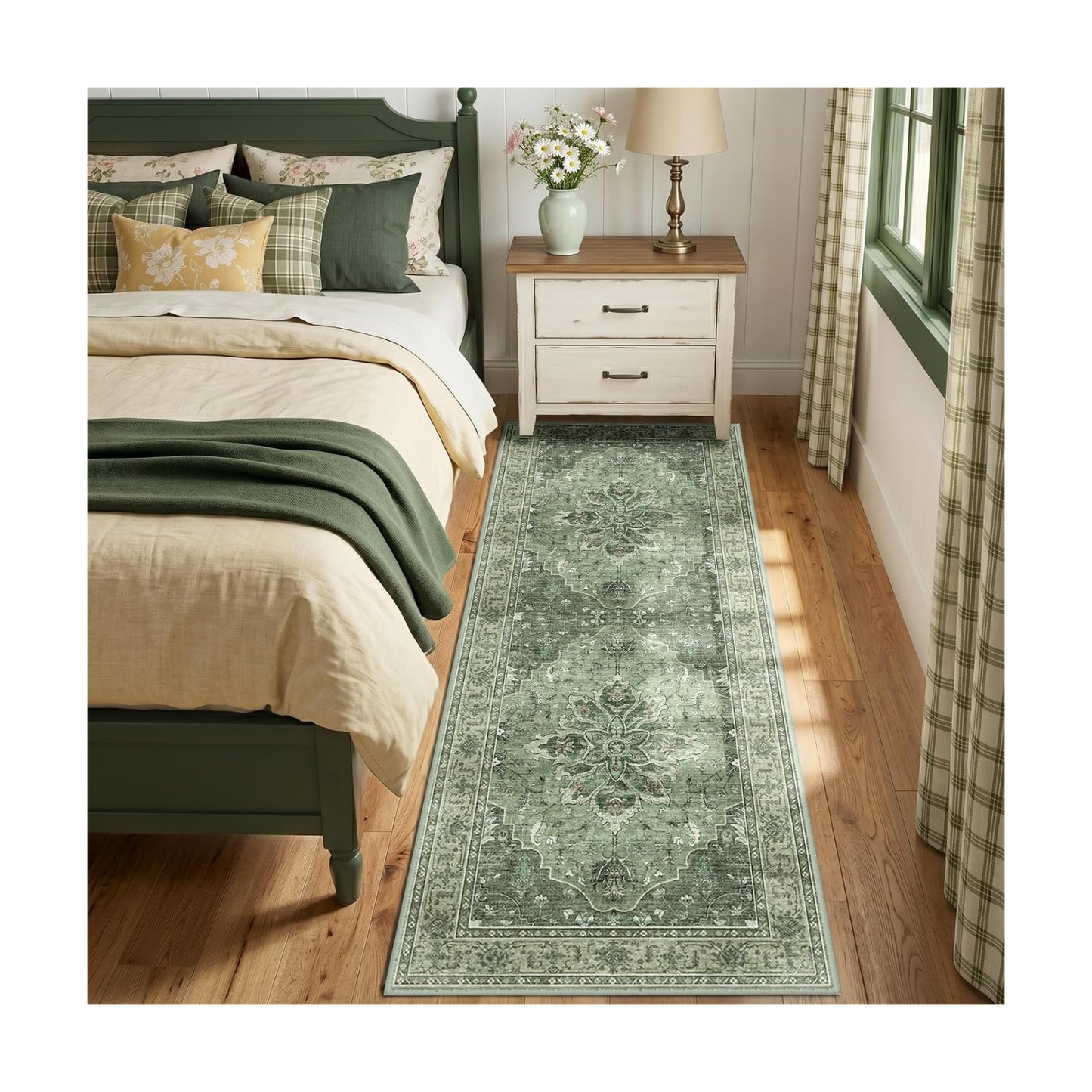 RELEANY Washable Area Rug, Runner 3'x6', Green/Dark Green/Gray