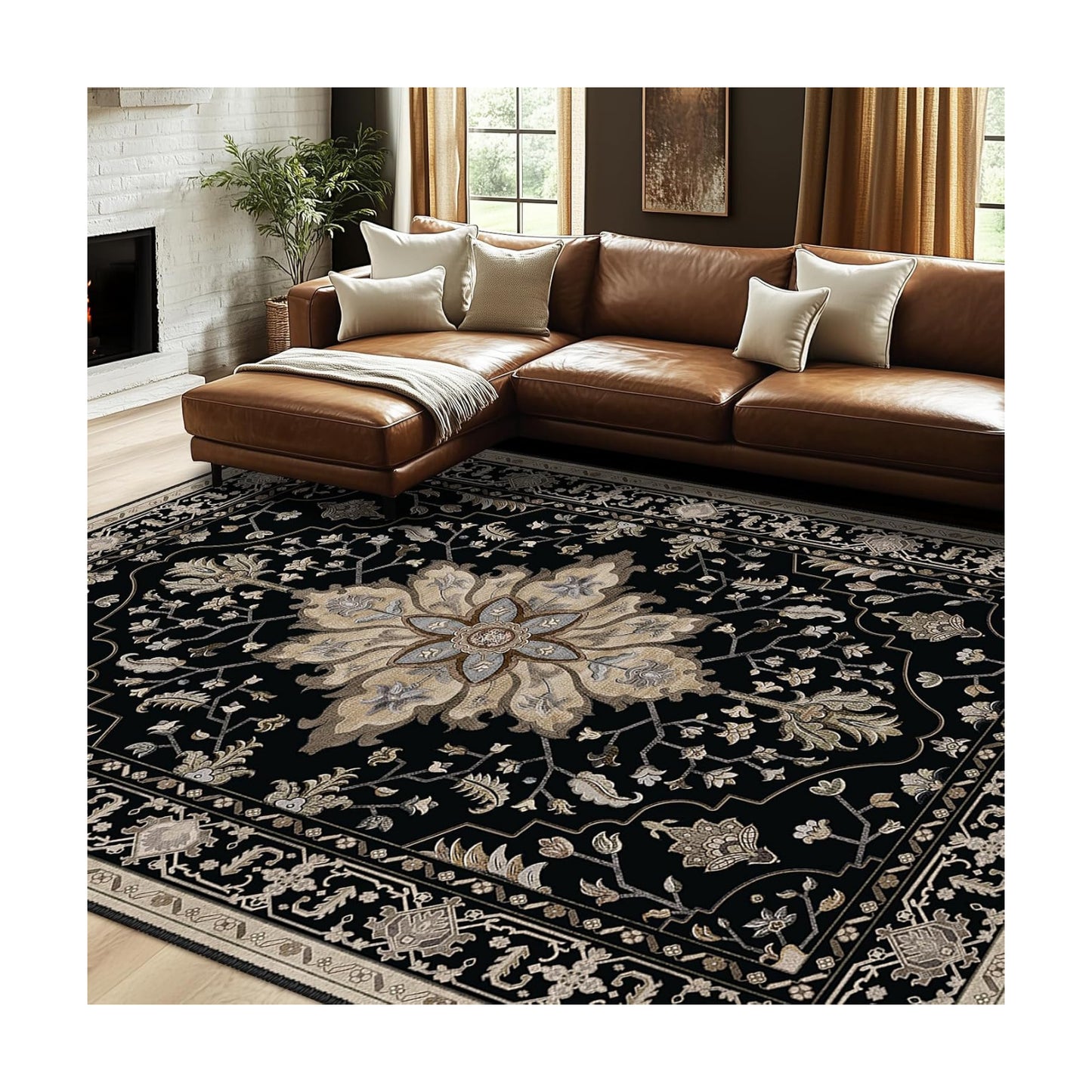 RELEANY Washable Area Rug, 7'x10', Black/Neutral