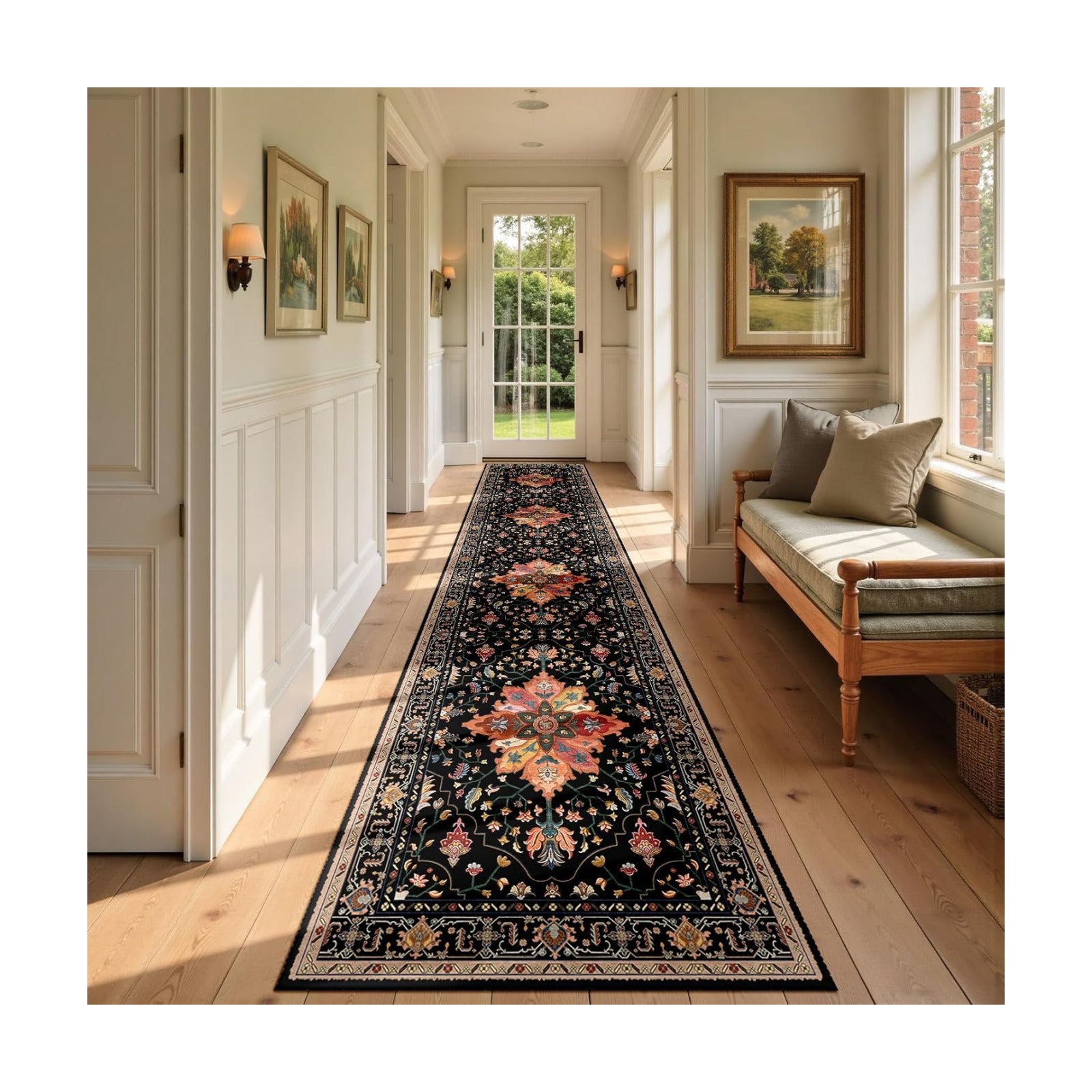 RELEANY Washable Area Rug, Runner 2'6"x10', Black/Colorful