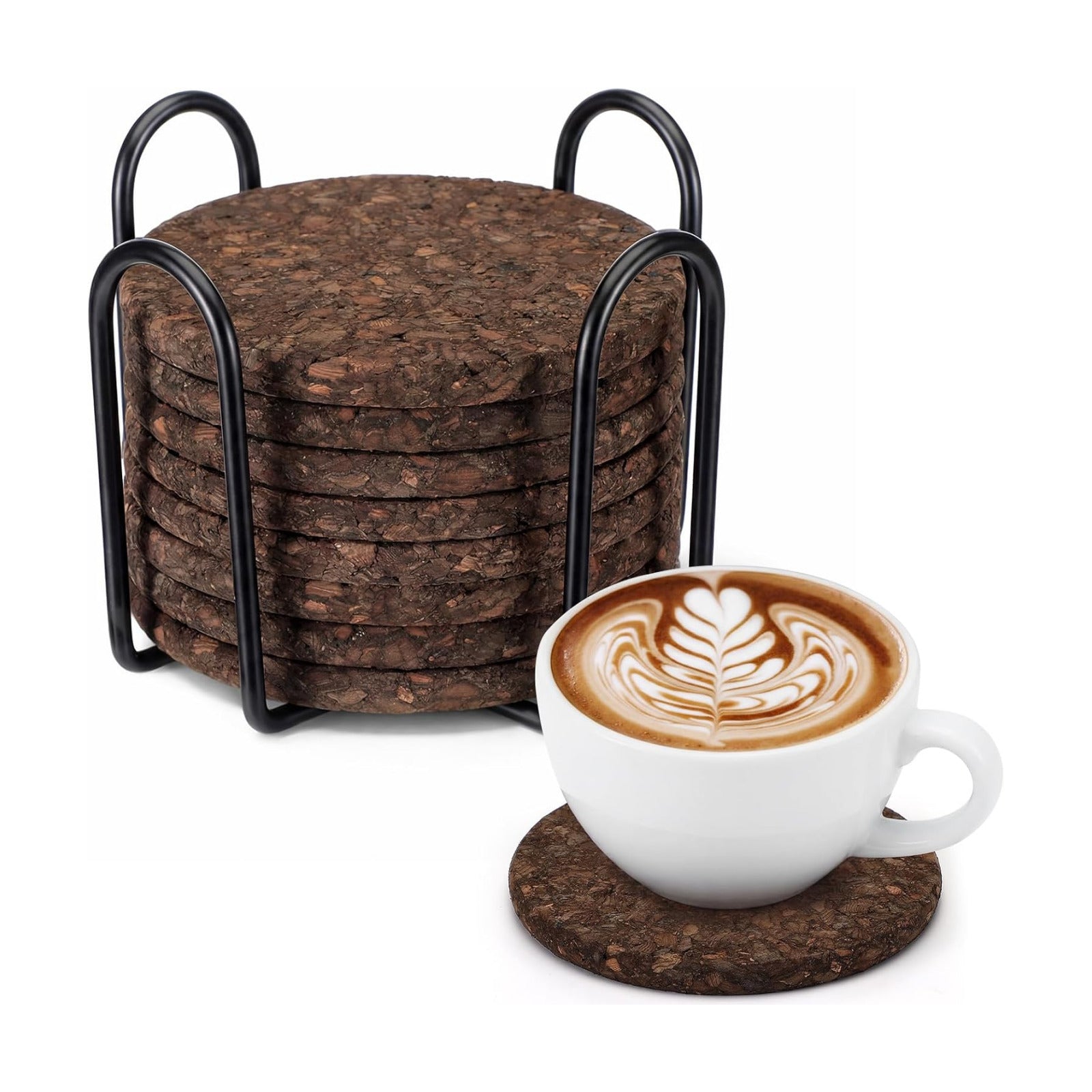 Holder Elegant Dark Cork Cup Pads / Black / Set of 9