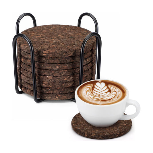 Holder Elegant Dark Cork Cup Pads / Black / Set of 9