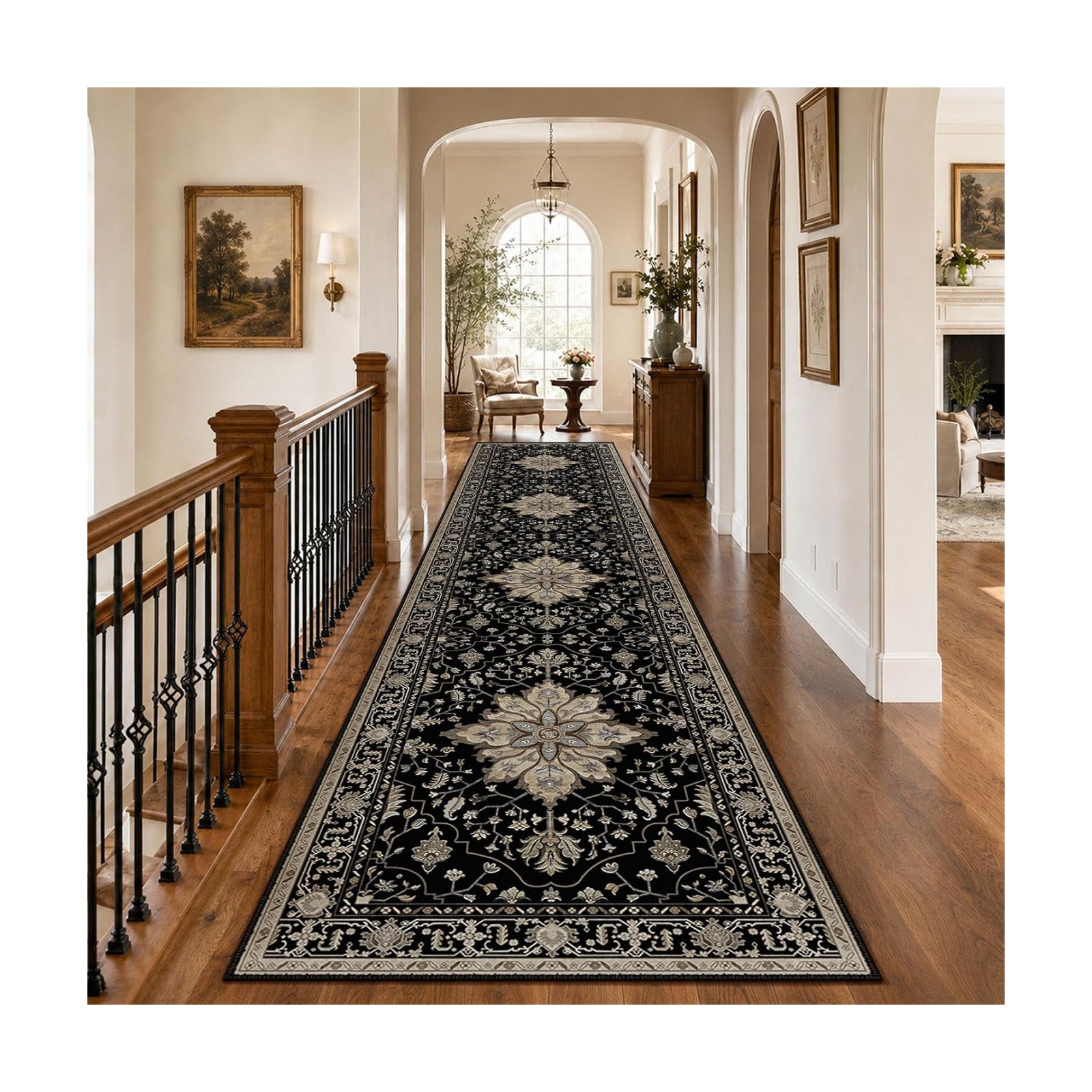 RELEANY Washable Area Rug, Runner 3'x12', Black/Neutral
