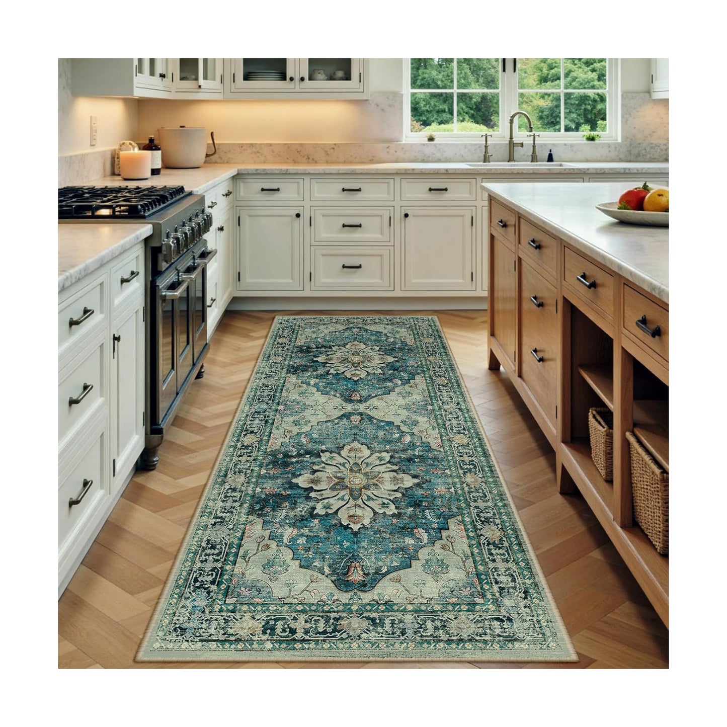 RELEANY Washable Area Rug, Runner 3'x8', Blue/Vintage Dark Blue