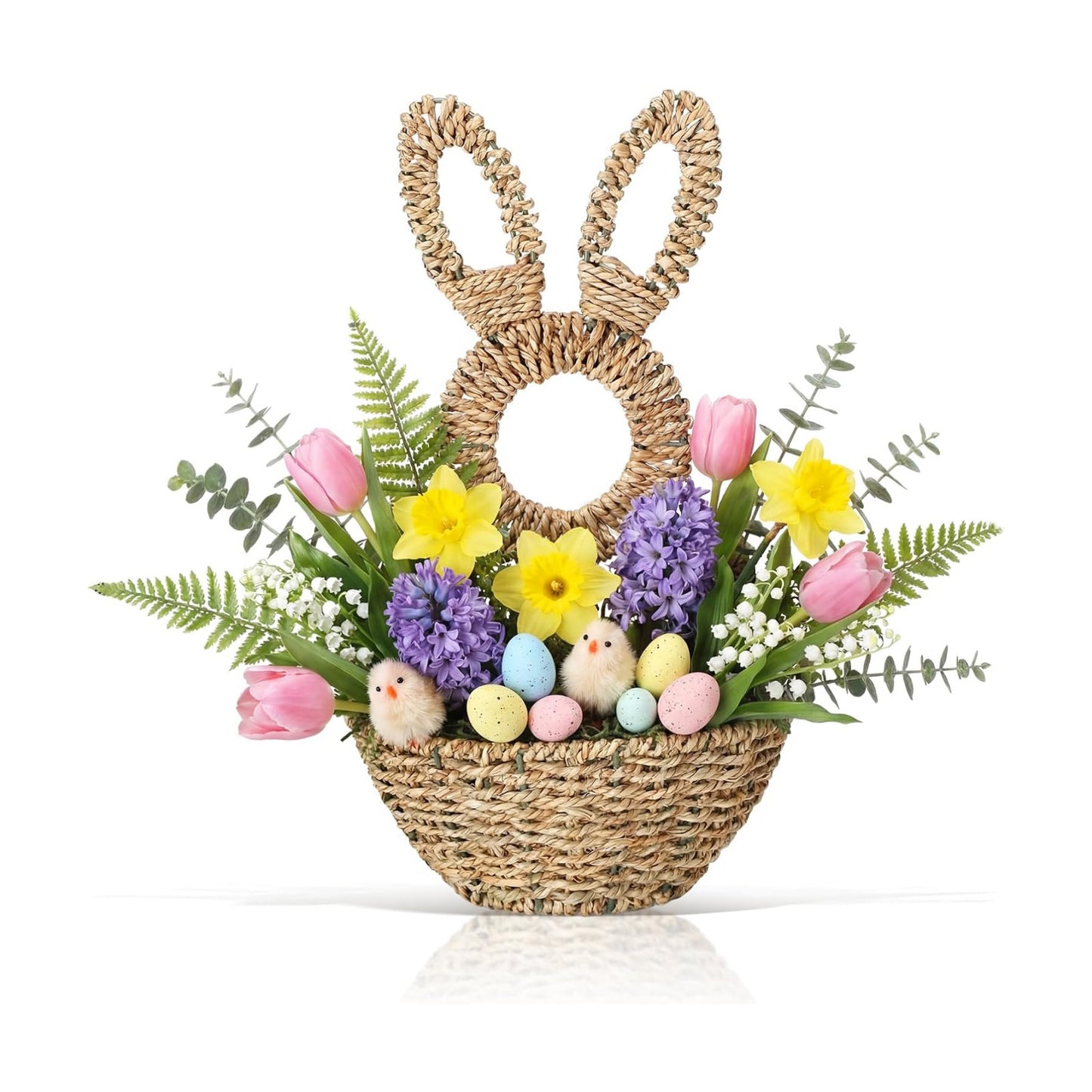 Easter Bunny Basket Easter Bunny Woven Wicker Basket Hanging Wall Rabbit Pocket / 16.1 Inch