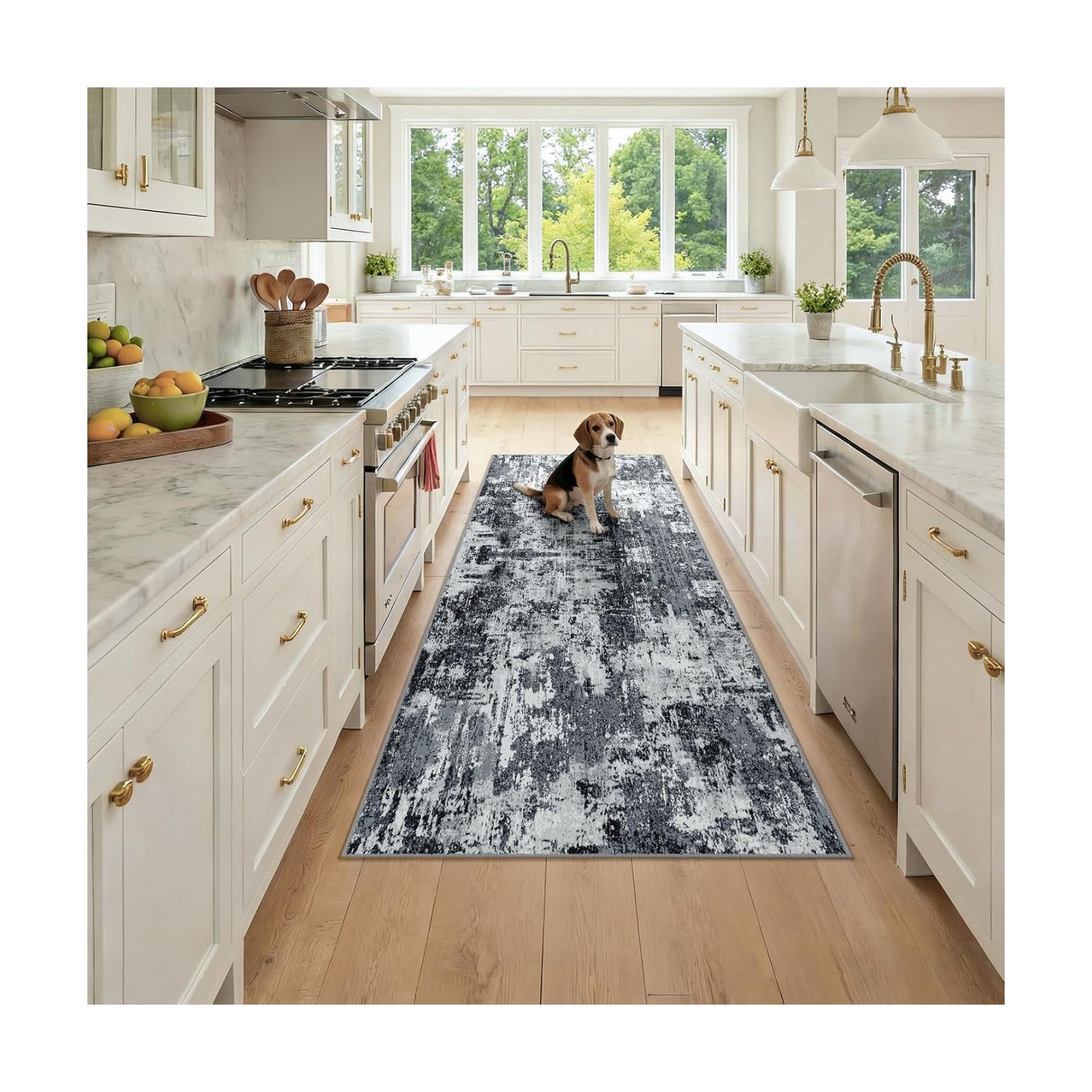 RELEANY Washable Runner 3'x7' Abstract Area Rug for Hallway Black White