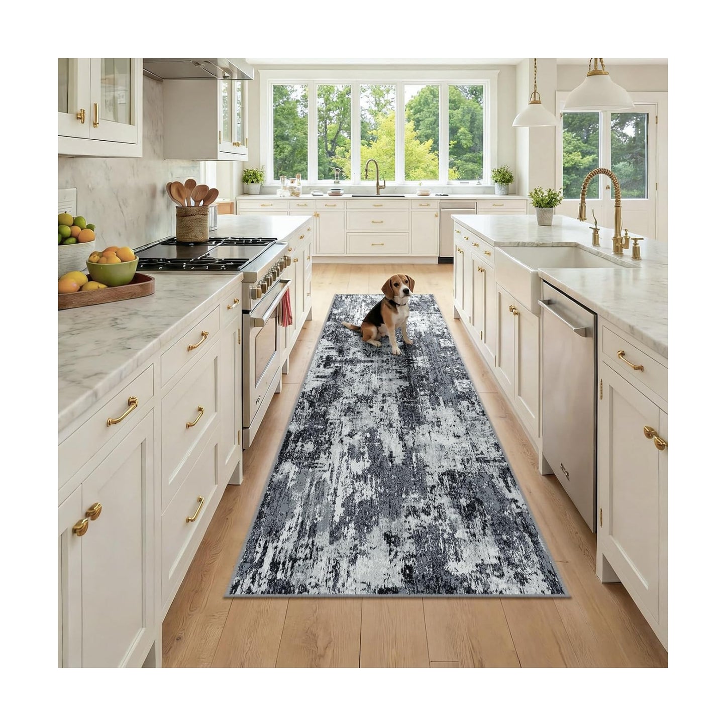 RELEANY Washable Runner 2'6"x8' Abstract Area Rug for Hallway Black White