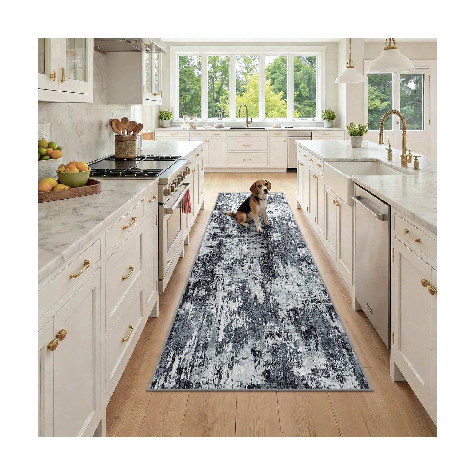 RELEANY Washable Runner 2'6"x8' Abstract Area Rug for Hallway Black White