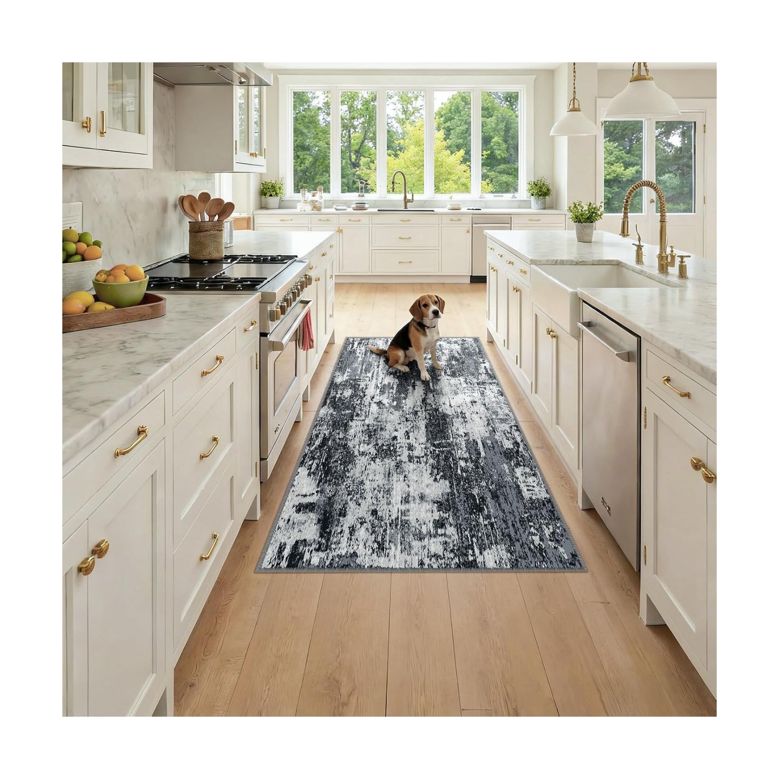 RELEANY Washable Runner 3'x6' Abstract Area Rug for Hallway Black White