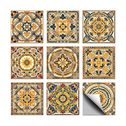 9 Style Peel and Stick Wall Tile Sticker Vintage Brownish- Wall / Mandala Pattern / Red / Set of 36