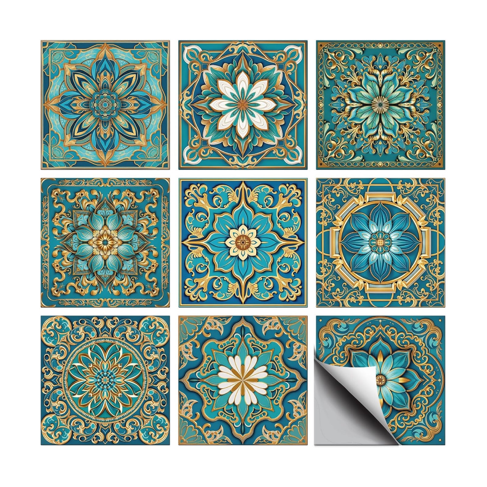 9 Style Retro Style Tile Stickers Turquoise Peel and Stick Wall Tile / Turquoise Color / Set of 36