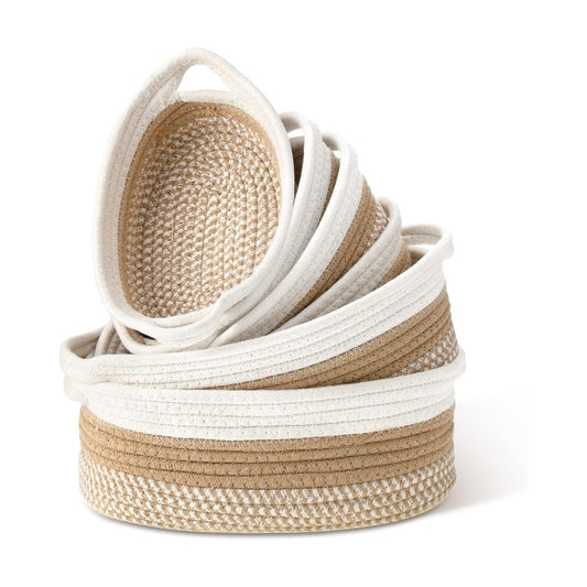 Boho Cotton Rope Storage Baskets for Organizing 3 Sizes Woven Shelf Basket Set Decorative / Set of 6