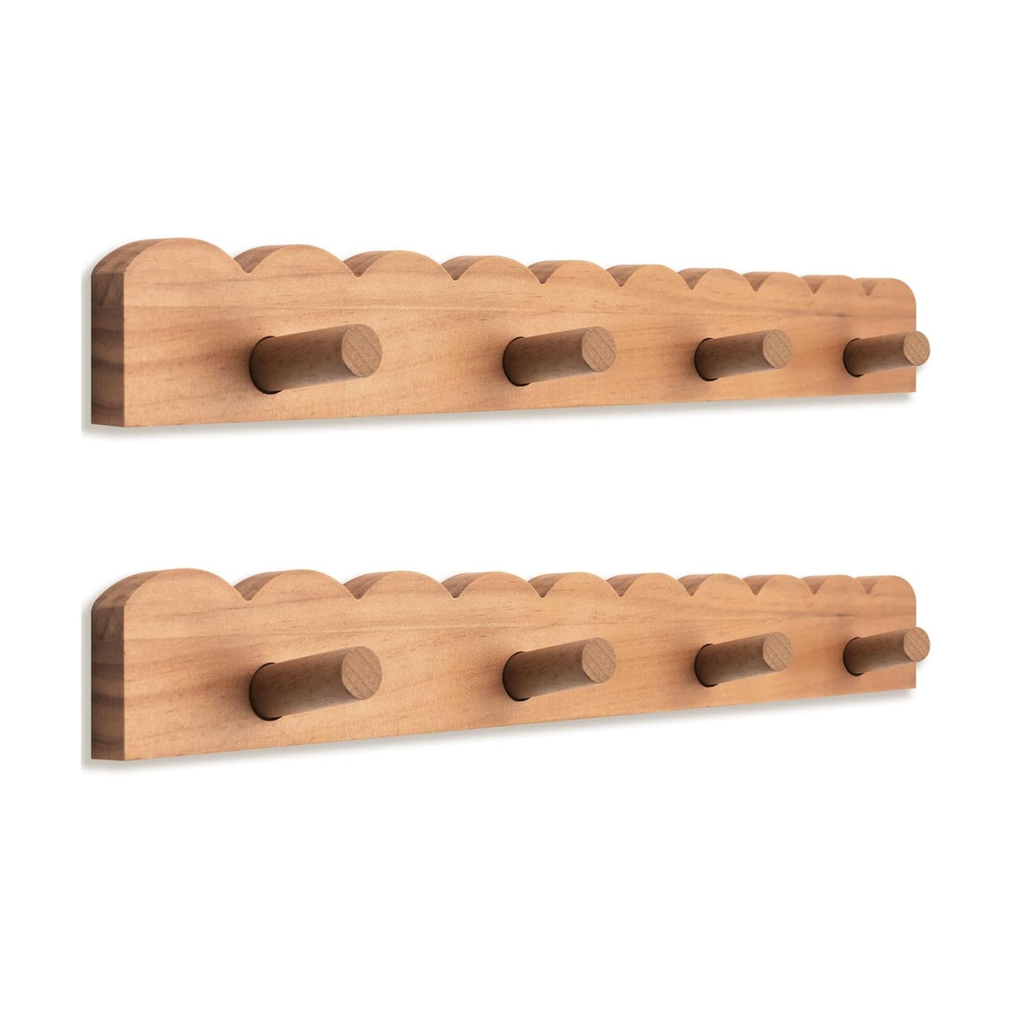 Scalloped Coat Rack Wall Mount Nursery Wall Hook 8 / Wood / 16 Inch 8 Hook / 16 Inch / Set of 2