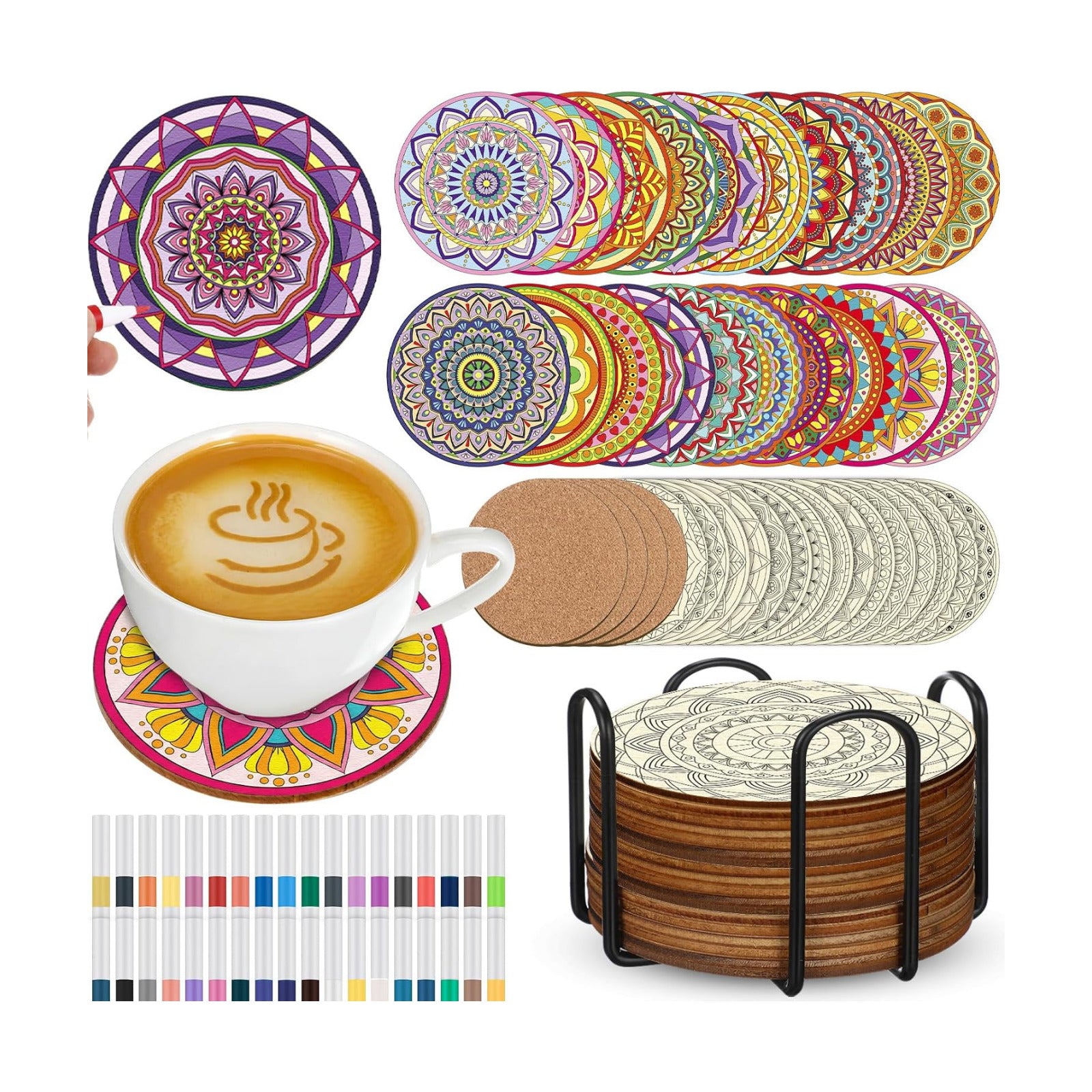 Holder & Markers Boho DIY / Mandalas / 4 Inch / Set of 77