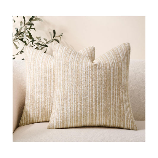 Soft Stripe Chenille Decorative Covers / 18 x 18 / Beige / Set of 2