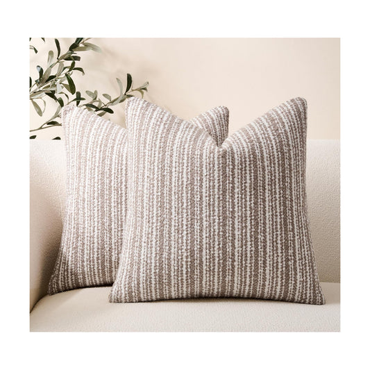 Soft Stripe Chenille Decorative Covers / 18 x 18 / Camel / Set of 2