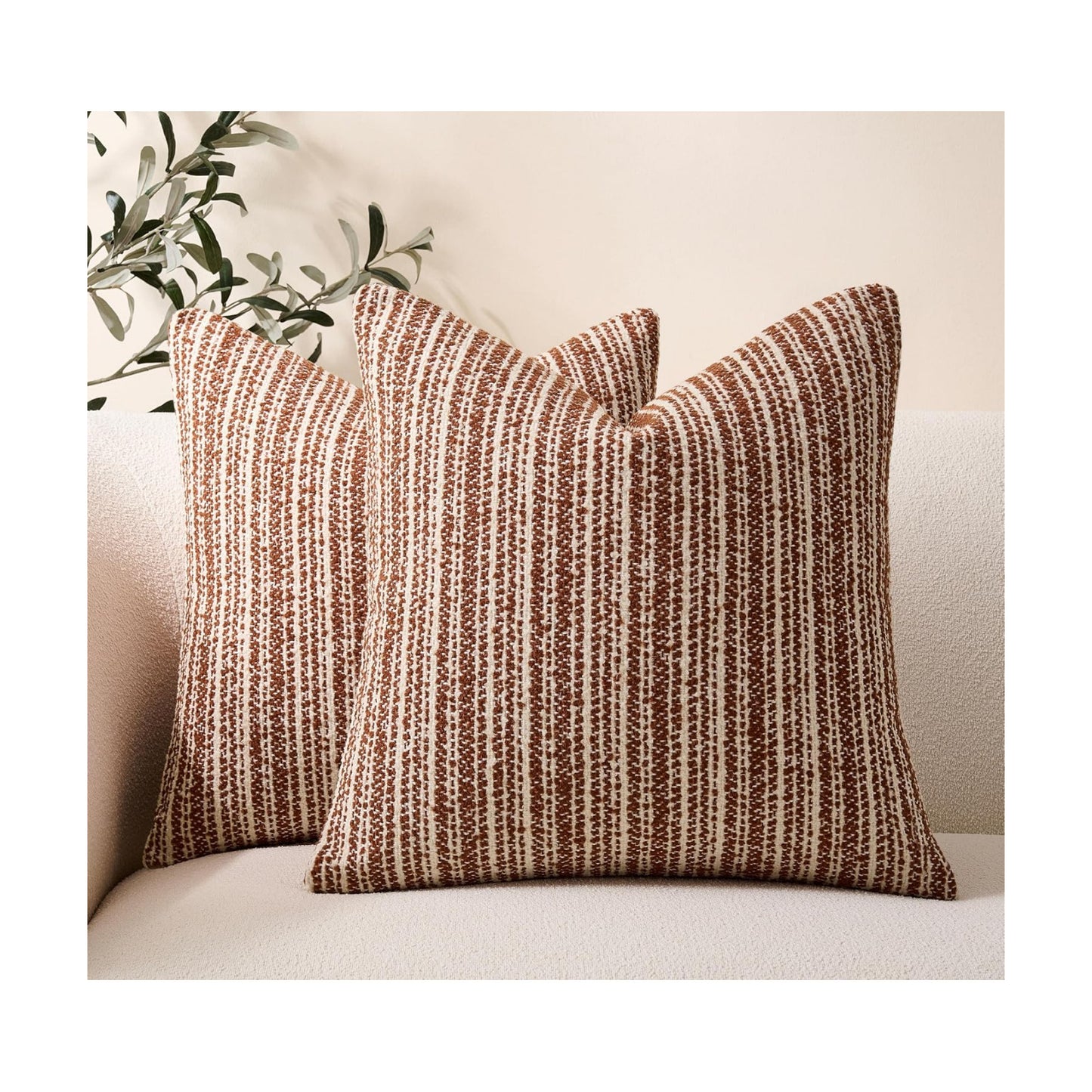 Soft Stripe Chenille Decorative Covers / 18 x 18 / Rust / Set of 2
