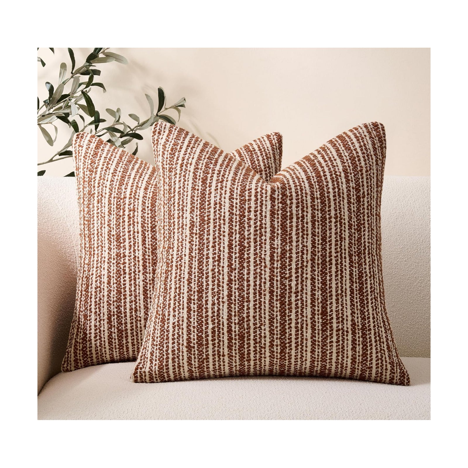 Soft Stripe Chenille Decorative Covers / 18 x 18 / Rust / Set of 2