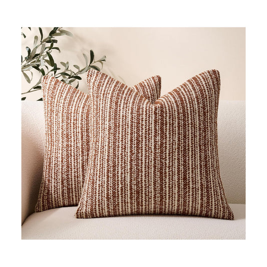Soft Stripe Chenille Decorative Covers / 18 x 18 / Rust / Set of 2