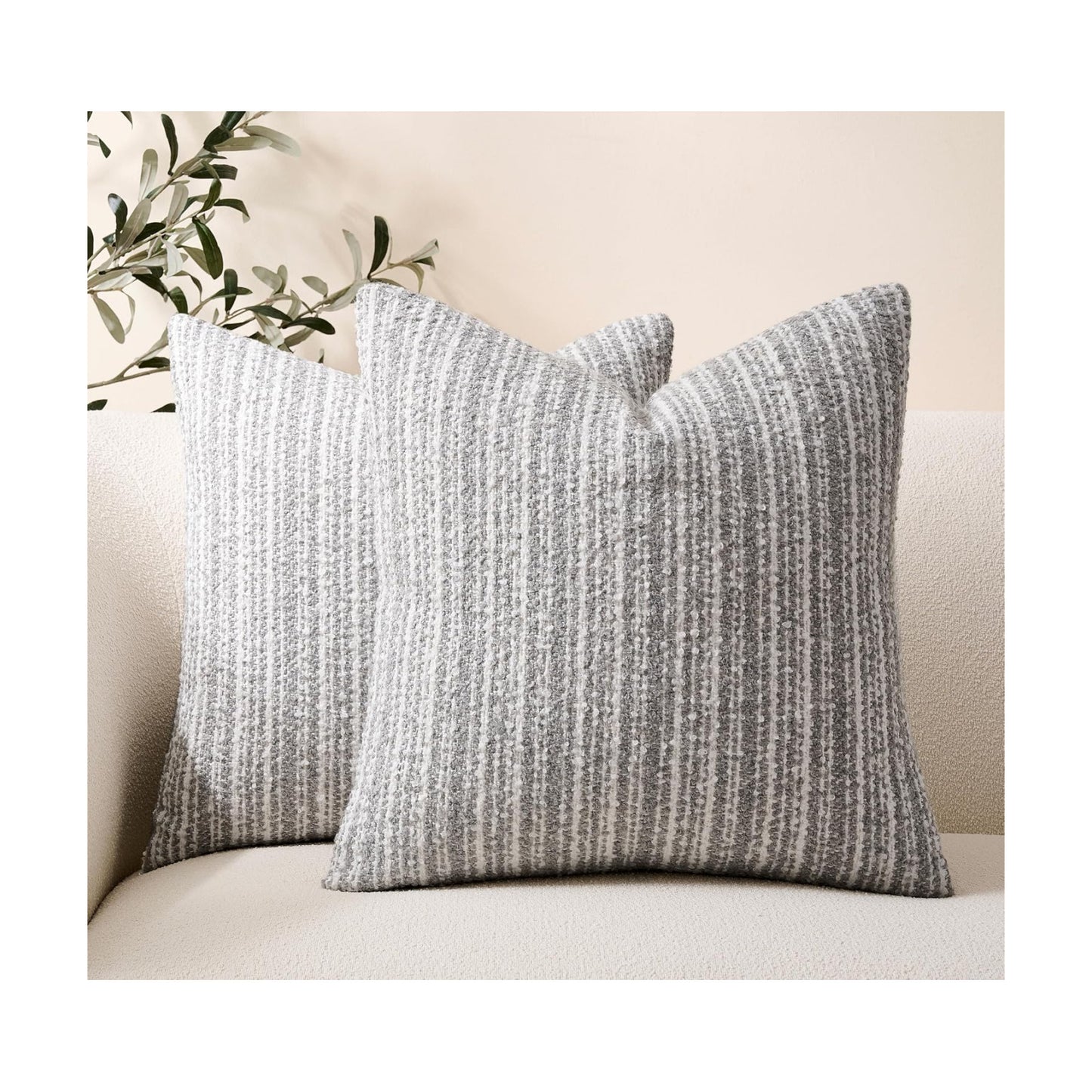 Soft Stripe Chenille Decorative Covers / 18 x 18 / Grey / Set of 2