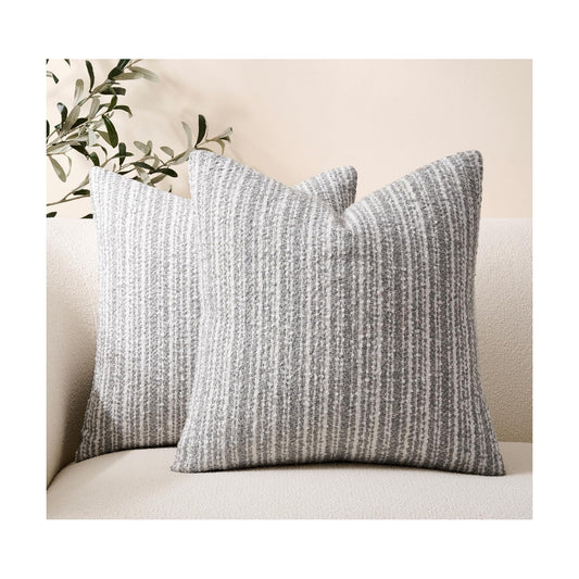 Soft Stripe Chenille Decorative Covers / 18 x 18 / Grey / Set of 2