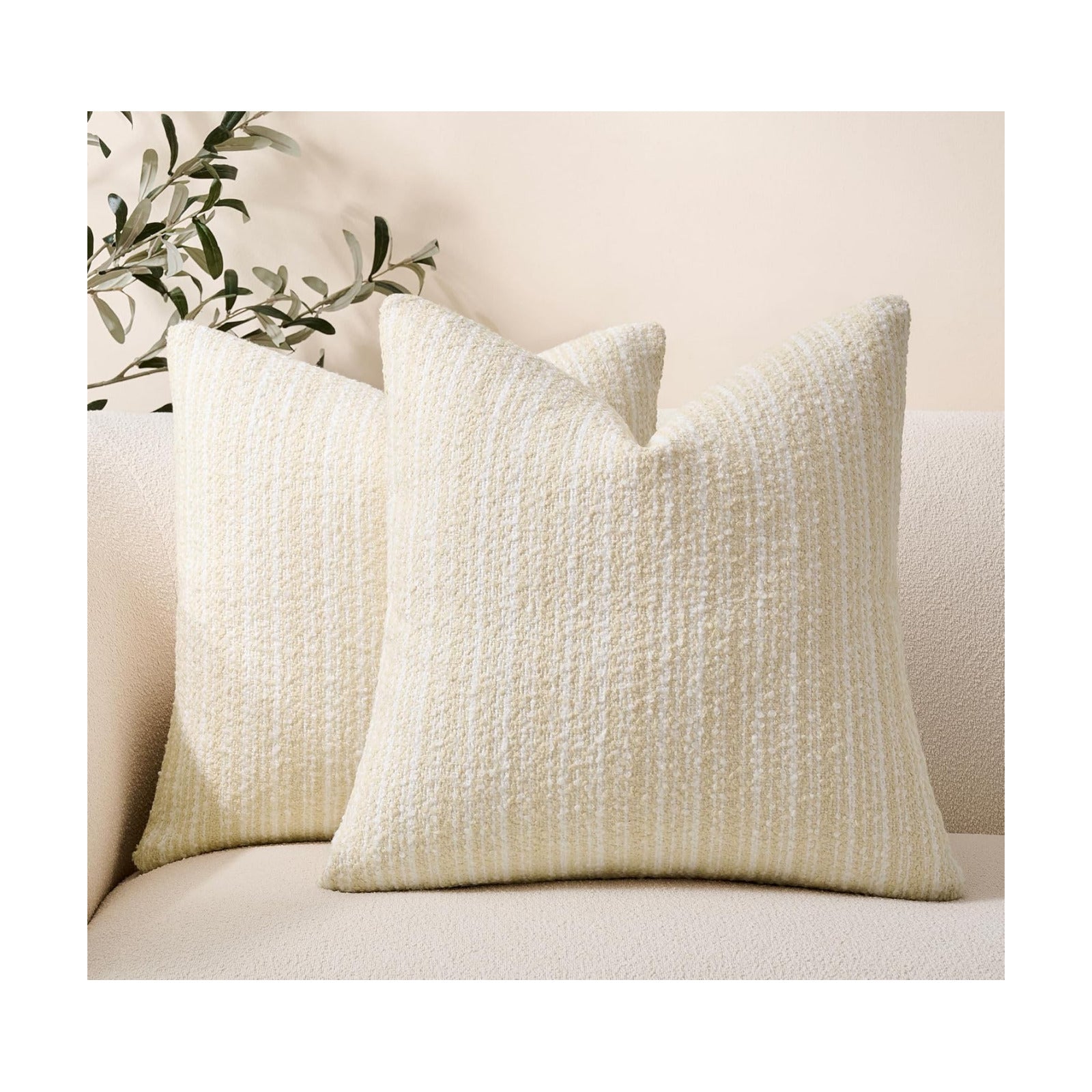 Throw Pillow Covers Textured Boucle Pillow Covers / 18 x 18 / Ivory White / Set of 2