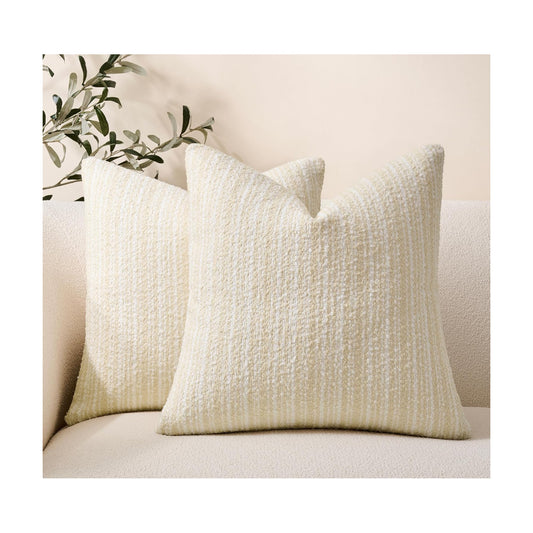 Throw Pillow Covers Textured Boucle Pillow Covers / 18 x 18 / Ivory White / Set of 2