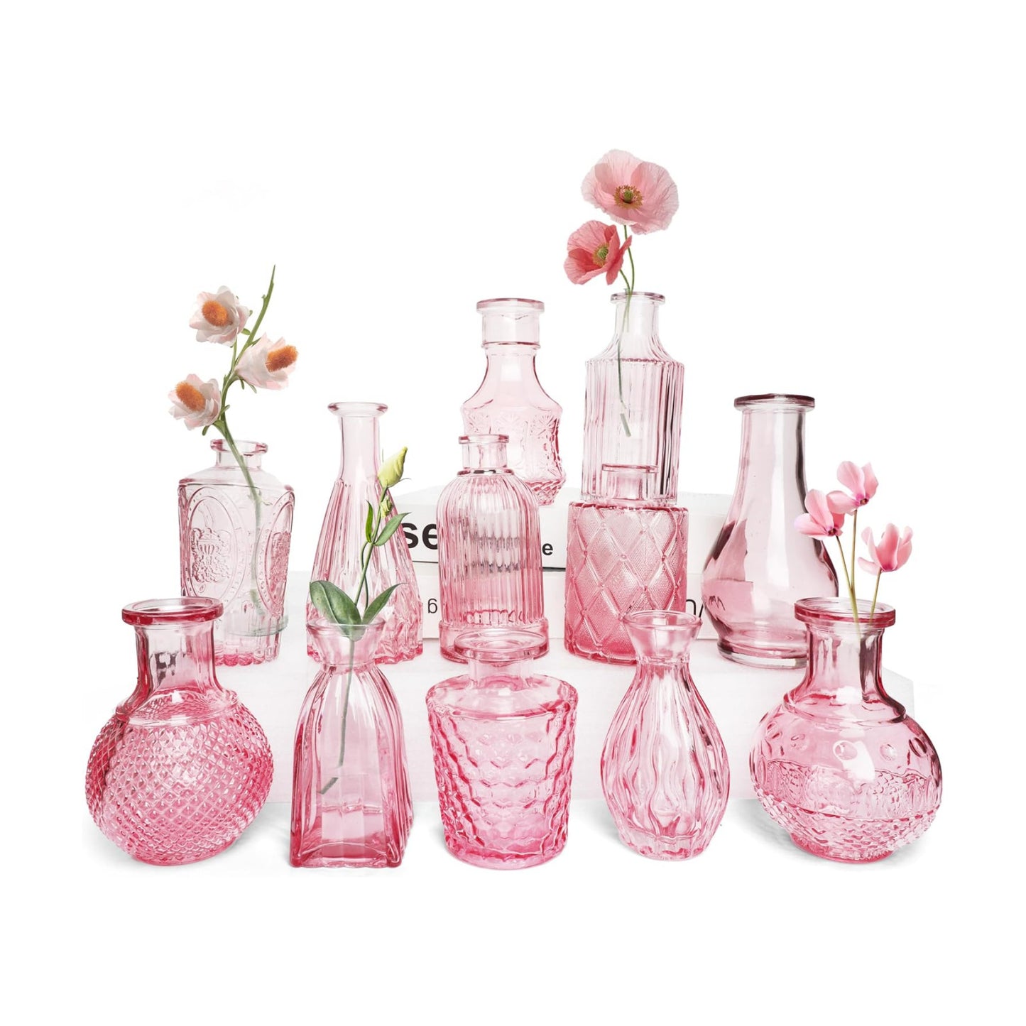 Glass Vase / Petal Petite Middle Glass Bud Vase / Pink / Set of 12