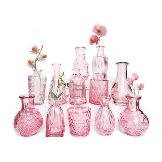 Glass Vase / Petal Petite Middle Glass Bud Vase / Pink / Set of 12